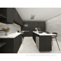 Color preto conjunto de cozinha modular de laca fosca Conjunto